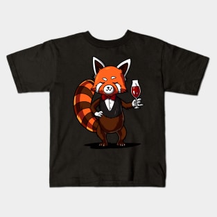 Red Panda Bear Wine Drinking Party Kids T-Shirt